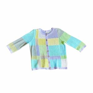 Vintage Pastel Color Block Crochet Cardigan Size Petite Large